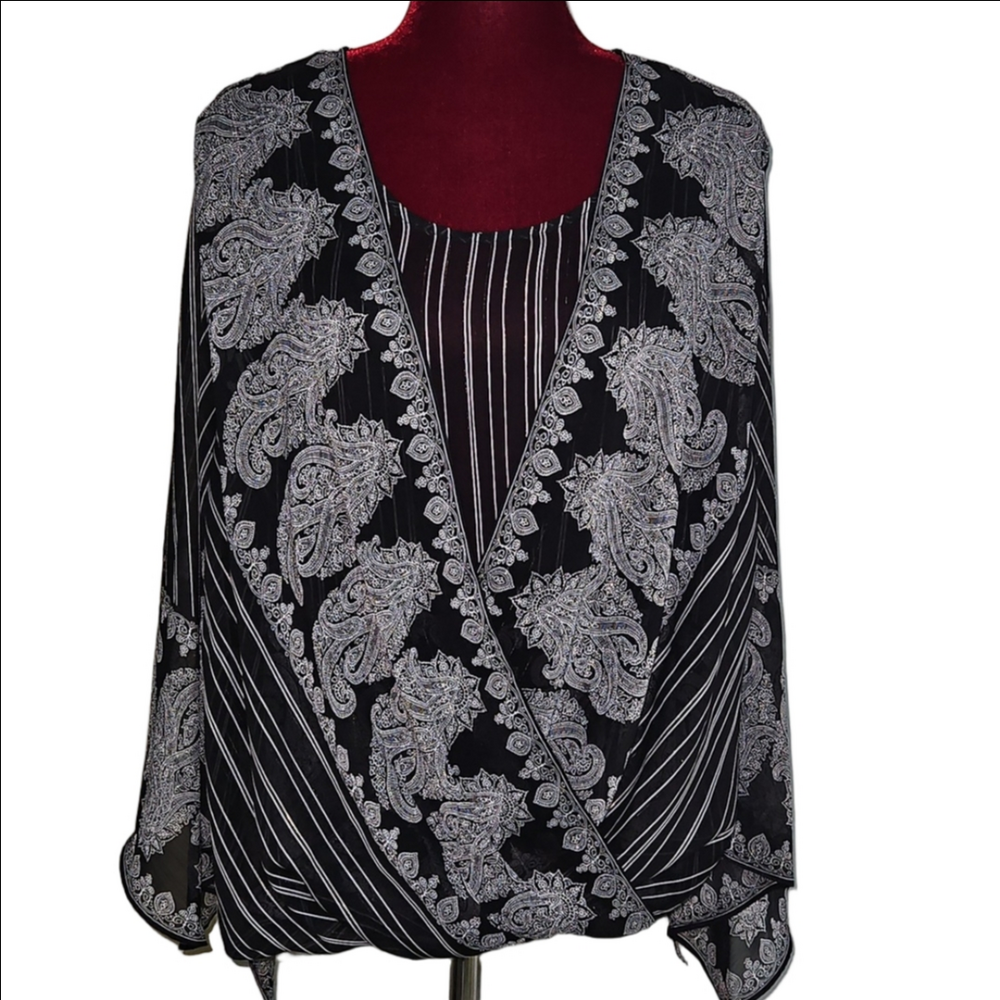 Chico's Gorgeous Sheer Blouse with Metallic Accents Chico's Size 3